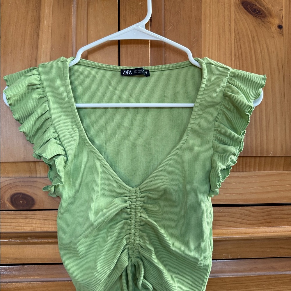 Zara Light Green Ruffled Blouse